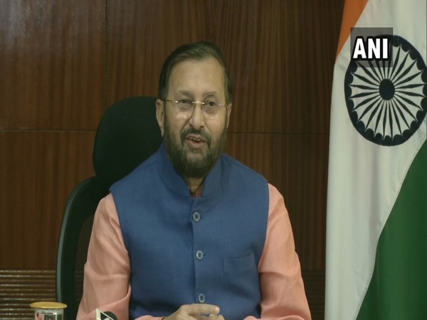 Union Minister Prakash Javadekar virtually chairing the 'India CEO Forum On Climate Change' on Thursday. Photo/ANI 