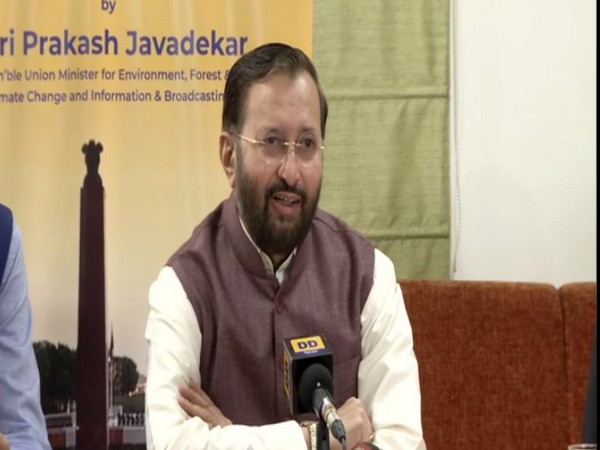 Union Minister Prakash Javadekar speaking to media persons after the release of song.