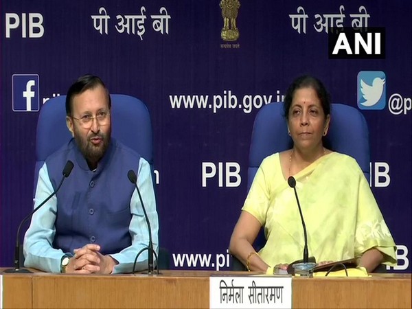 Union Ministers Prakash Javadekar and Nirmala Sitharaman at a press conference in New Delhi on Wednesday.