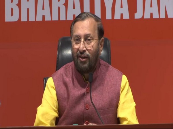 Prakash Javdekar speaking to the media at BJP headquarters. Phot/ANI
