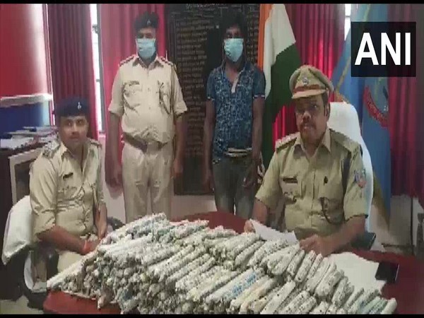 Police arrested a man in possession of explosives from Hiranpur area of Pakur, Jharkhand. (Photo/ANI)