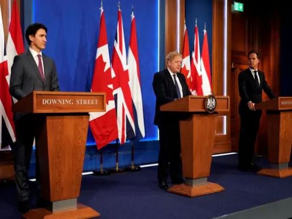 Joint press conference of UK PM Boris Johnson, Canadian Prime Minister Justin Trudeau and Dutch Prime Minister Mark Rutte. (Twitter)