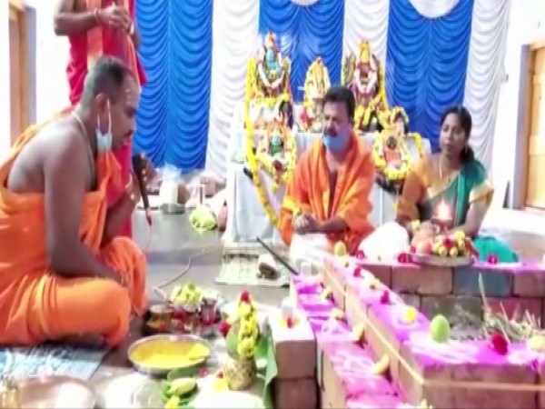 Honnali BJP MLA and CM's political secretary perform pooja against COVID-19. (Photo/ANI)