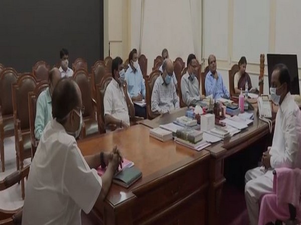 Telangana Chief Minister K Chandrashekar Rao holds the meeting with officials on Sunday. (Photo/ANI)