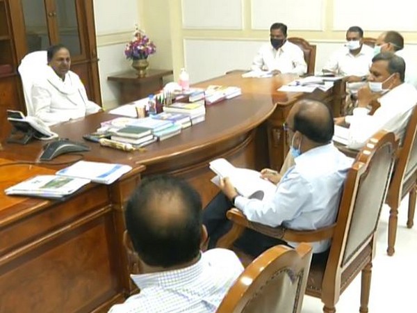 Telangana CM K Chandrashekhar Rao at the meeting held on Wednesday. Photo/ANI