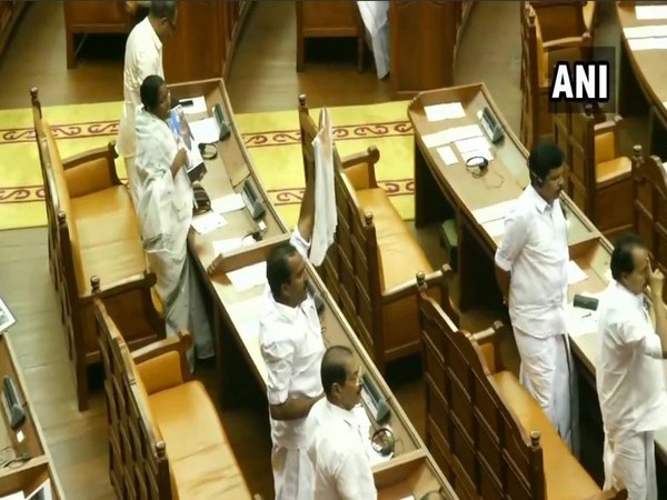 UDF staged a protest in Kerala Assembly. Photo/ANI