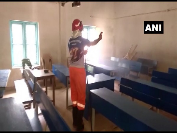 Schools are being sanitised ahead of classes' 10th and 12th exams in Wayanad district, Kerala. Photo/ ANI
