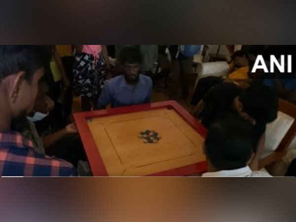 Protesters playing carrom board inside the PM's residence