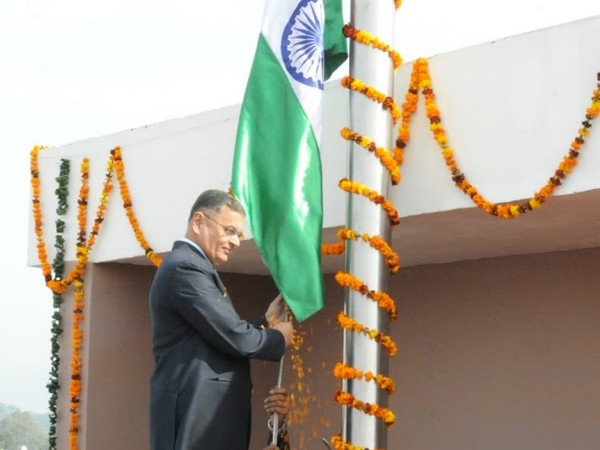 HPHC MD KK Mishra hoists flag atop corporation building on Wednesday. Photo/ANI