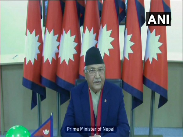 Nepali Prime Minister KP Oli speaking via video conferencing on Tuesday