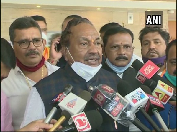 Karnataka Minister KS Eshwarappa speaking to reporters in Mangaluru on Thursday. [Photo/ANI]