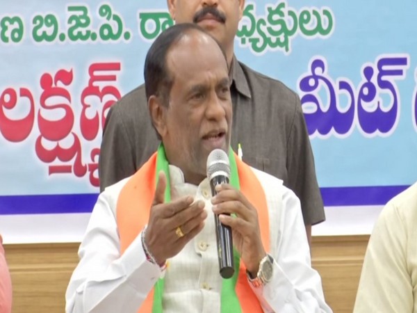 Telangana BJP president K Laxman speaking at an event in Hyderabad, Telangana on Thursday. Photo/ANI