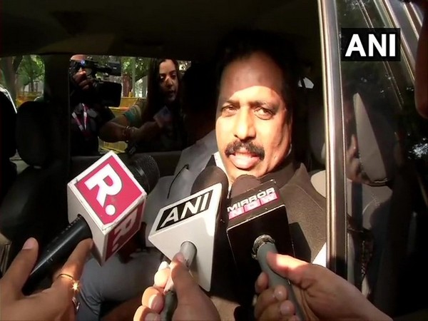 Congress leader K Suresh speaking to reporters after the party's parliamentary strategy group meeting in New Delhi on Monday.