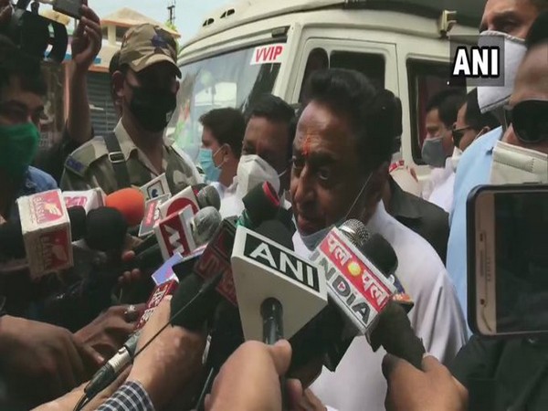 Former MP CM Kamal Nath after his visit to Baglamuki Temple in Jabalpur on Sunday. (Photo/ANI)