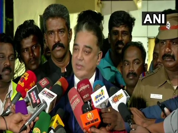 Kamal Haasan speaking to reporters on Tuesday. 