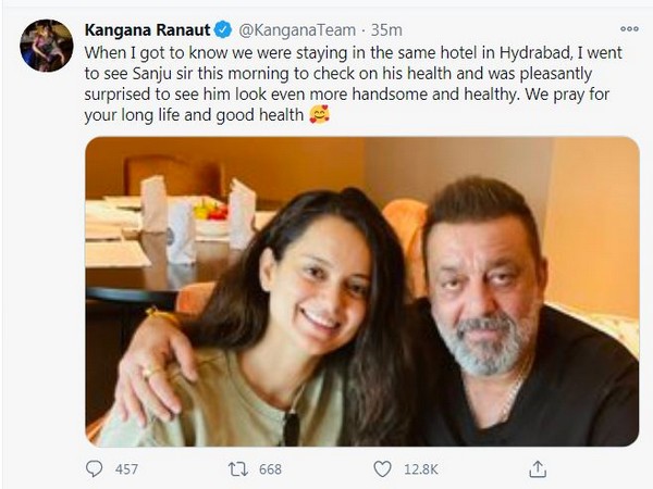 Kangna Ranaut meets Sanjay Dutt (Image Courtesy: Twitter)
