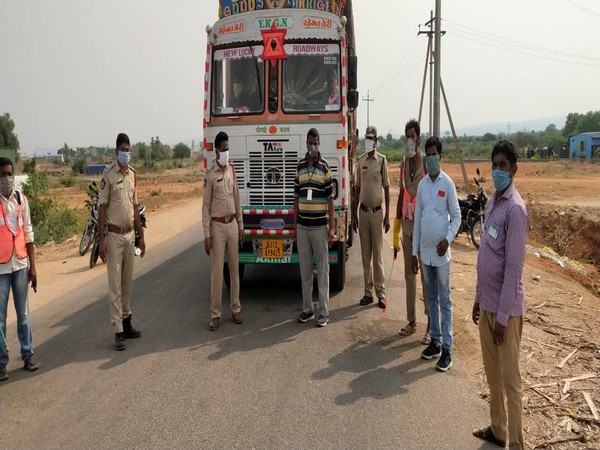 Outside vehicles being sanitised with sodium hypochlorite before entering into Kadapa's Rayachoti town in Andhra Pradesh.