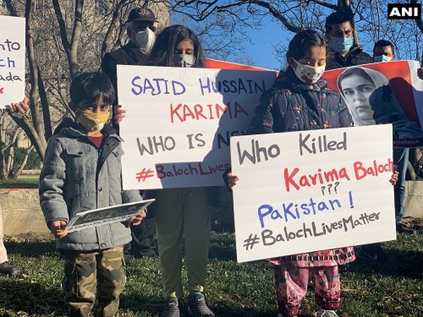 Members of Baloch National Movement protested in front of the Canadian Embassy in Washington, DC (on December 30) over death of activist Karima Baloch. (Photo/ANI)