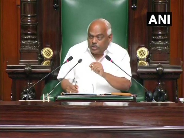 Karnataka Assembly Speaker KR Ramesh speaking in the assembly on Thursday.