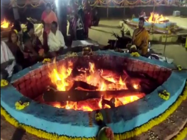 A view of special puja which was performed at Rangana Halli village under Tumkur in Karnataka on Friday. Photo/ANI