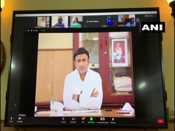 Karnataka Medical Education Minister K Sudhakar during a meeting with private and government establishments to discuss testing and treatment of COVID-19 in the state.