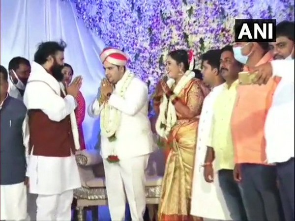 Karnataka Health Minister attends wedding without mask on Monday. Photo/ANI