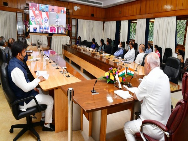 Karnataka Chief Minister BS Yediyurappa, State Health Minister Dr. K. Sudhakar joined video conference with Prime Minister Narendra Modi (Photo: Twitter)