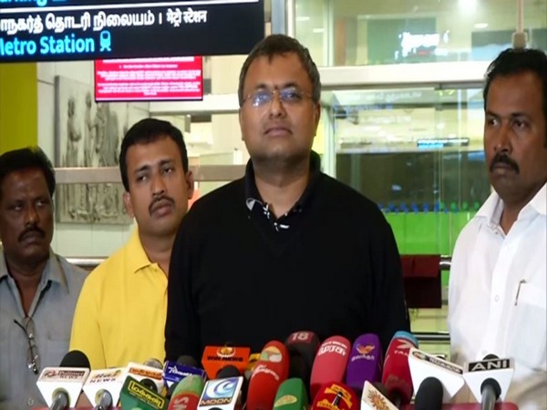 Congress leader Karthi Chidambaram speaking to reporters in Chennai on Tuesday. Photo/ANI