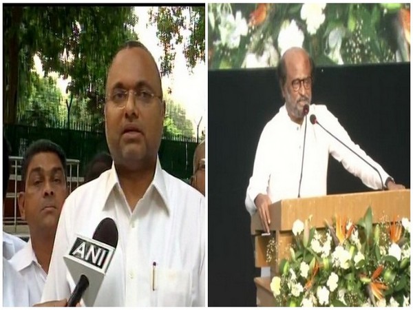 Congress leader Karti Chidambaram (L) and actor Rajinikanth (R)