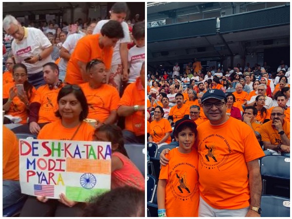 Members of Global Kashmiri Pandit Diaspora cheering for PM Modi at Houston event at NRG stadium on Sunday.