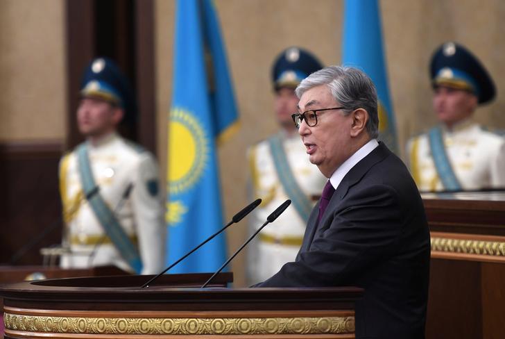 Newly sworn-in President Kassym-Jomart Tokayev addressing a joint session of Parliament in Astana.