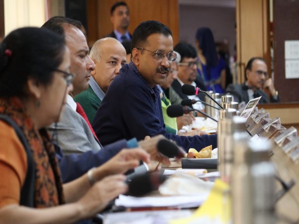 Delhi Chief Minister Arvind Kejriwal holding a Cabinet meeting on Wednesday. Photo/ANI