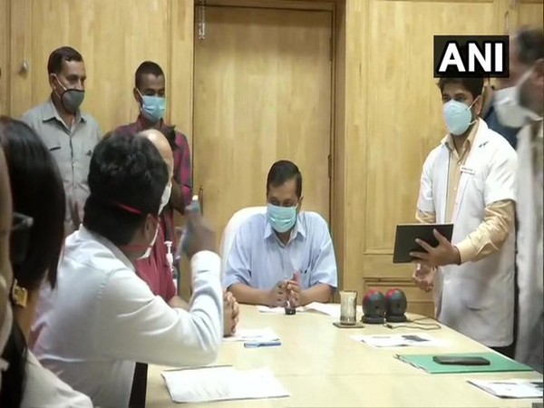 Delhi CM Arvind Kejriwal at the launch of video call facility for COVID-19 patients at LNJP Hospital, New Delhi.