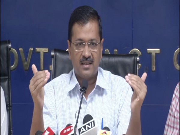 Delhi Chief Minister Arvind Kejriwal addressing a press conference on Tuesday. Photo/ANI