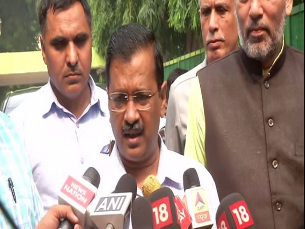 Delhi Chief Minister Arvind Kejriwal speaking to reporters on Monday