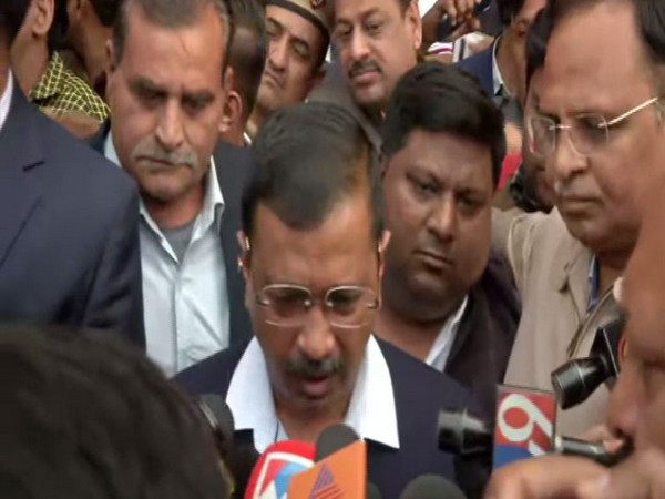 Delhi Chief Minister Arvind Kejriwal speaking to reporters in New Delhi on Sunday. Photo/ANI