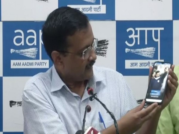Delhi Chief Minister Arvind Kejriwal launching the 'AK App' during a press conference in New Delhi on Wednesday. Photo/ANI
