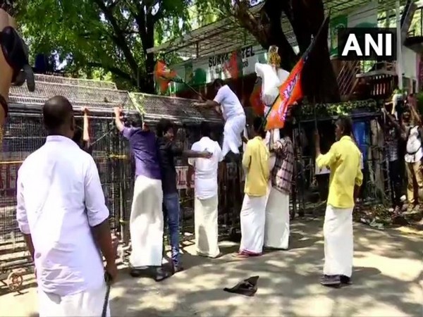 BJP SC Morcha workers staged a protest in Thiruvananthapuram on Saturday. Photo/ANI