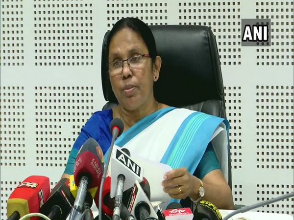 Kerala Health Minister KK Shailaja addressing a press conference on Tuesday. Photo/ANI