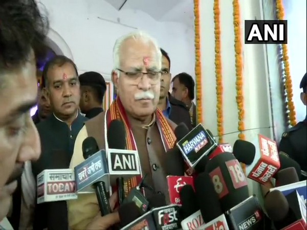 Haryana Chief Minister ML Khattar speaking to reporters in Gurugram on Saturday. Photo/ANI