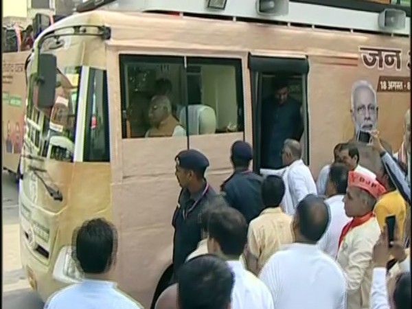 Haryana Chief Minister Manohar Lal Khattar in a roadshow in Panipat, Haryana on Friday. Photo/ANI