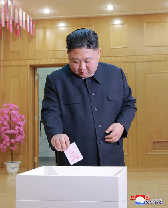 North Korean leader Kim Jong-un casts his vote at a polling station at Kim Chaek University of Technology in Pyongyang on Sunday.