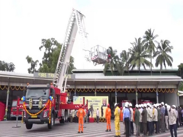 Aerial hydraulic platform being inducted into the fire and rescue fleet of BPCL Kochi Refinery. Photo/ANI