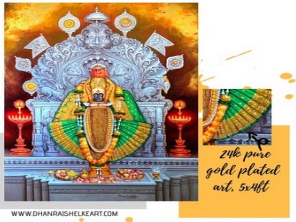 24k pure gold and oil on canvas art by artist Dhanraj Shelke (lord Mahalaxmi kolhapur 5x4ft)