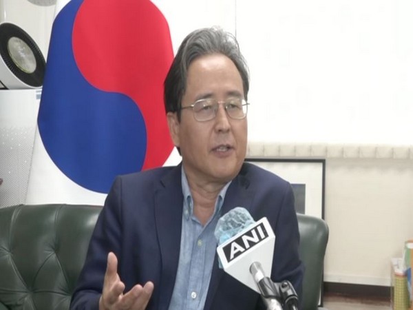 South Korean Ambassador to India Shin Bong-kil speaking to ANI on Monday. Photo/ANI