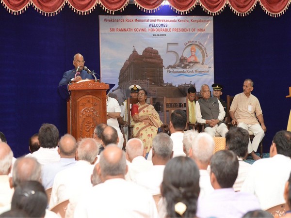    President Ram Nath Kovind while addressing a gathering at Vivekananda Kendra in Kanyakumari on Thursday.