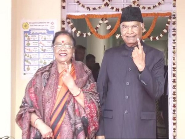 President Ram Nath Kovind along with his wife Savita Kovind after casting their vote