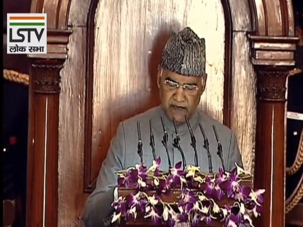President Ram Nath Kovind addressing the Parliament on Friday. photo/ANI