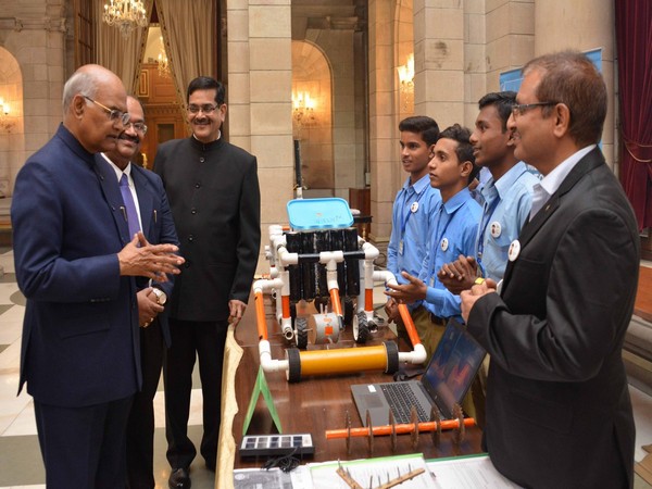 On Children's Day, President Ram Nath Kovind interacting with student innovators of Atal Tinkering Labs in Delhi on Thursday.