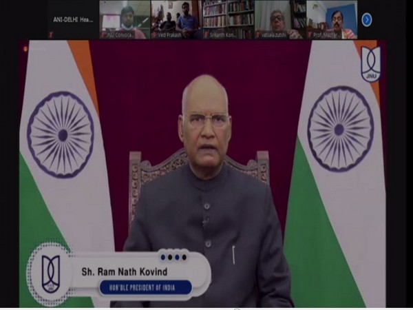 President Ram Nath Kovind addressing the 4th convocation ceremony of JNU via video conferencing in New Delhi on November 18.